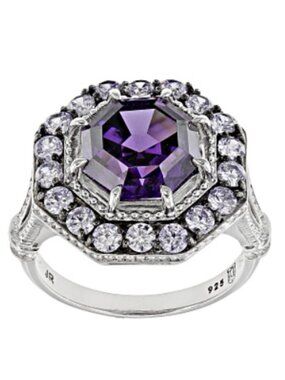 Judith Ripka Casablanca Ring Purple Lavender 7.37 ct CZ Sterling Size 6 or 7 NWT